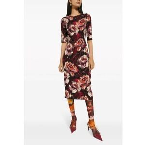 Dolce Gabbana  Dress Size 36‎ Peony Purple Floral Multicolor Crepe Midi